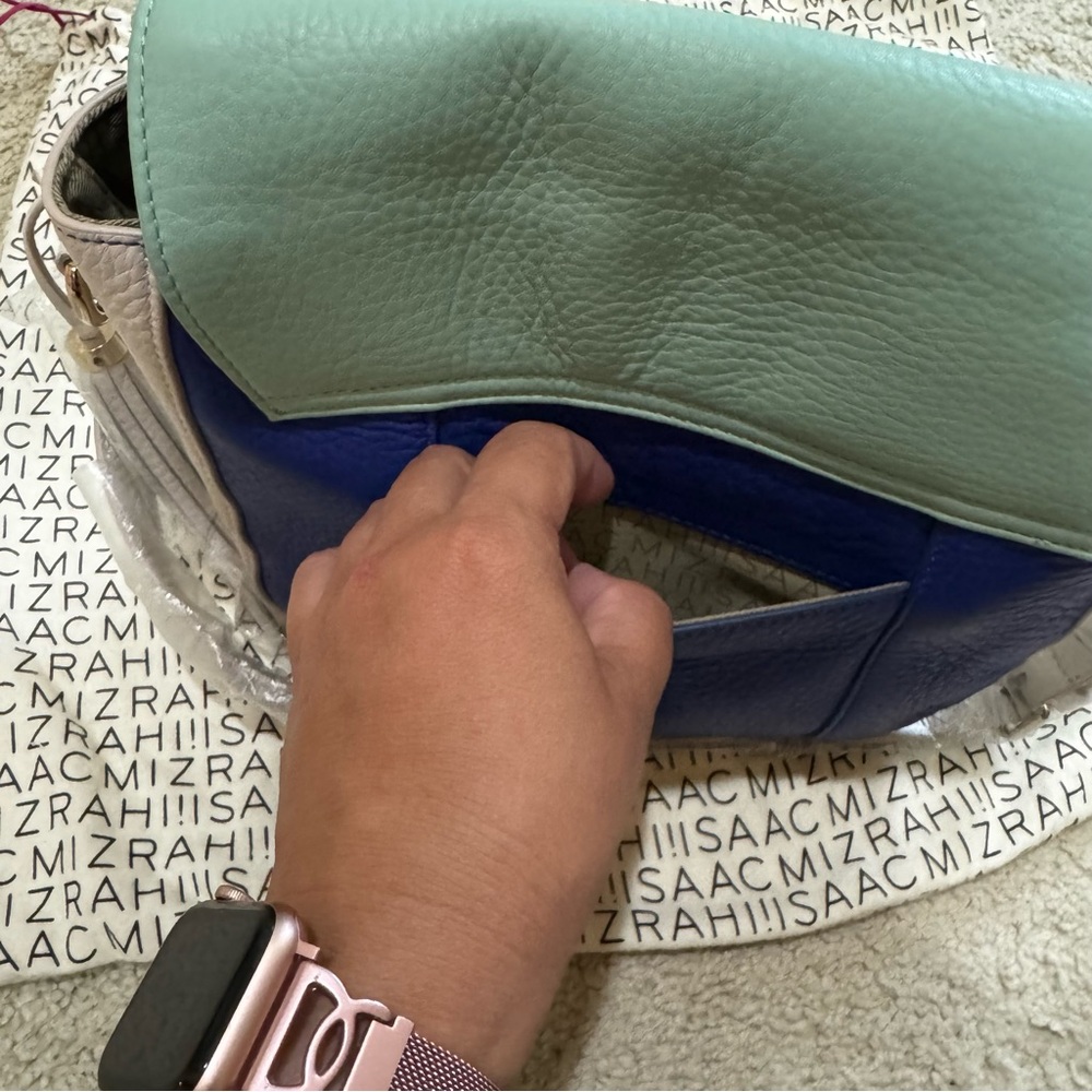 NWOT Isaac Mizrahi Bridgehampton Blue Green Leather Shoulder Bag Purse - Picture 8 of 16